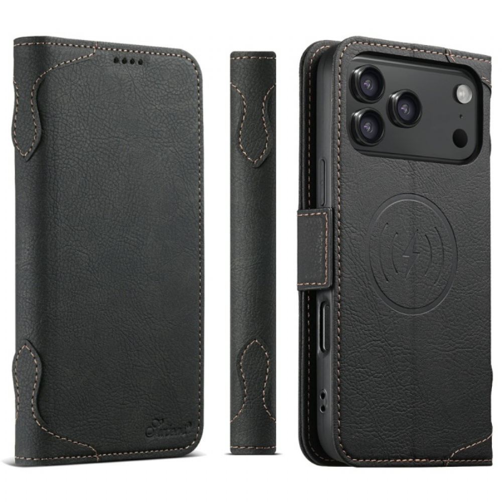 Kožené Pouzdro Folio iPhone 17 Pro Kompatibilní S Magsafe Textura Liči