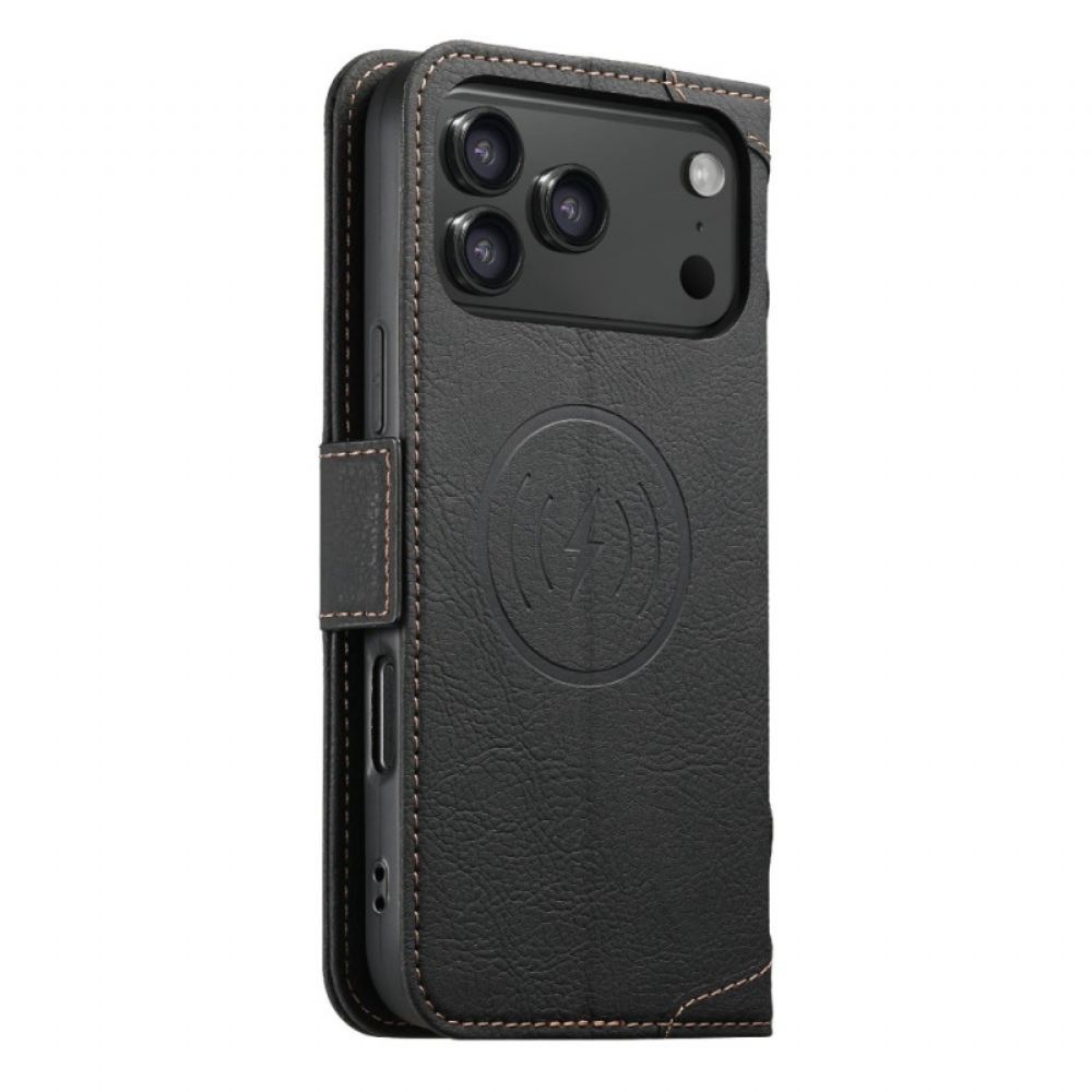 Kožené Pouzdro Folio iPhone 17 Pro Kompatibilní S Magsafe Textura Liči