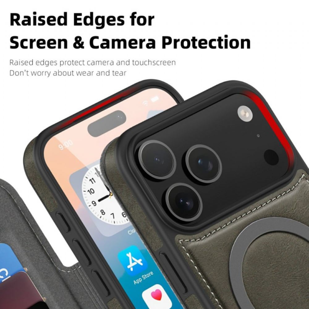 Kožené Pouzdro Folio iPhone 17 Pro Pouzdro Na Karty Rfid Kompatibilní S Magsafe