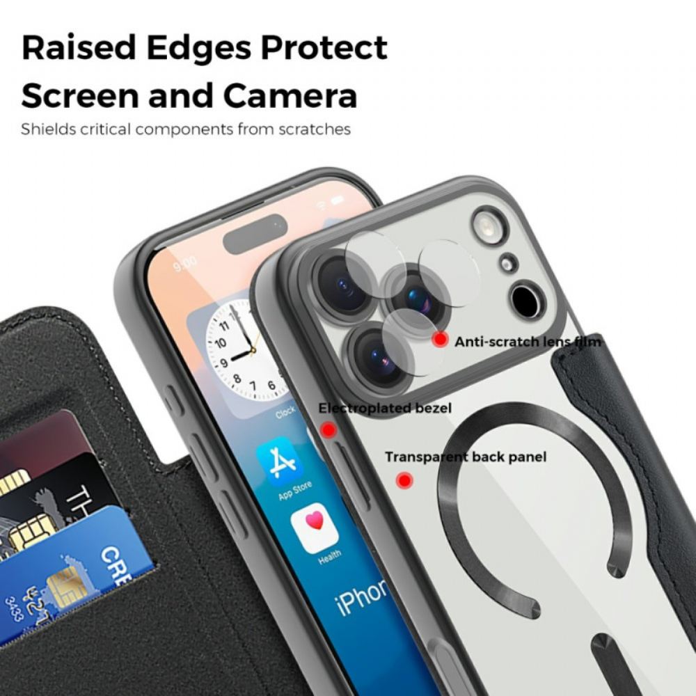 Kožené Pouzdro Folio Na iPhone 17 Pro Prošívané Kompatibilní S Magsafe