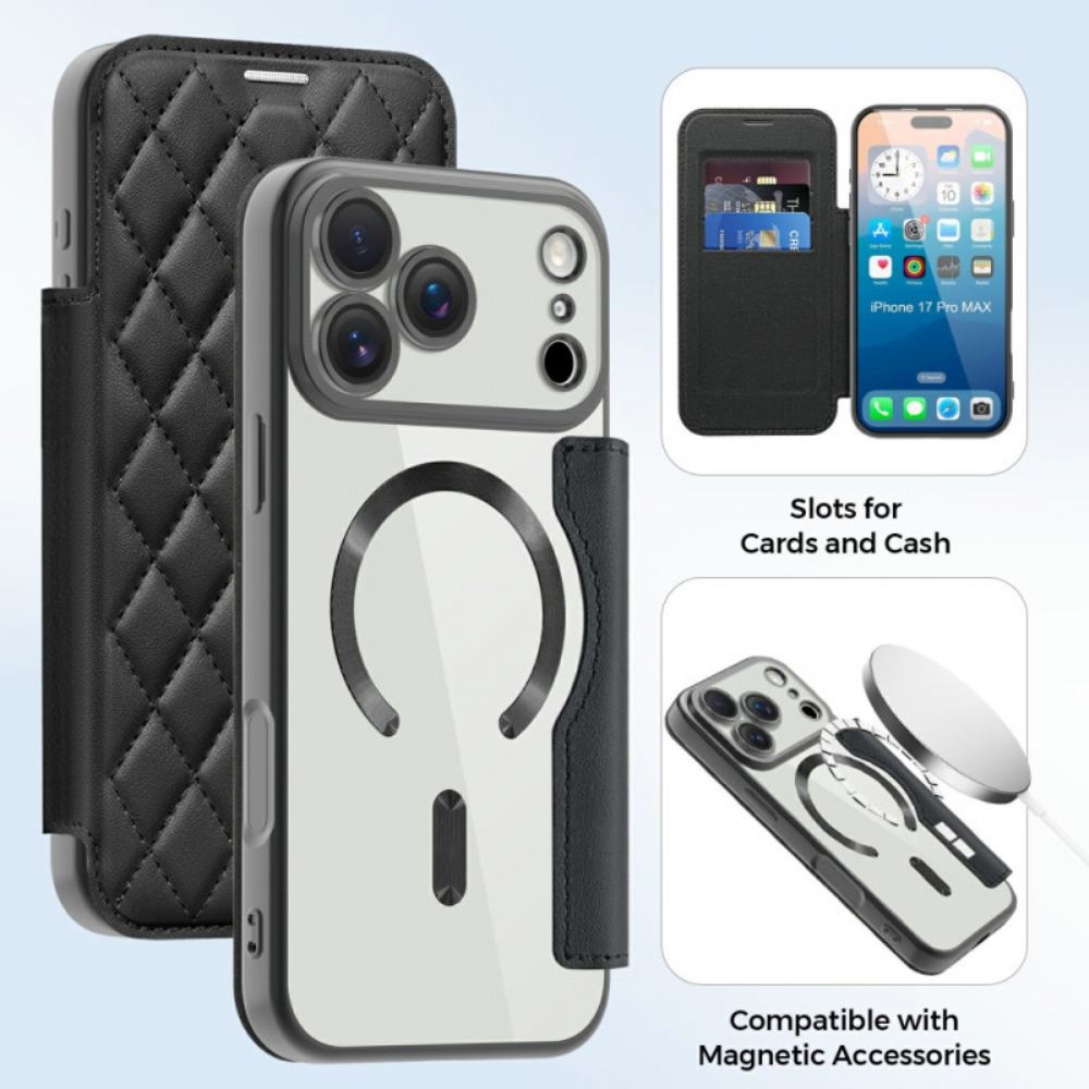 Kožené Pouzdro Folio Na iPhone 17 Pro Prošívané Kompatibilní S Magsafe