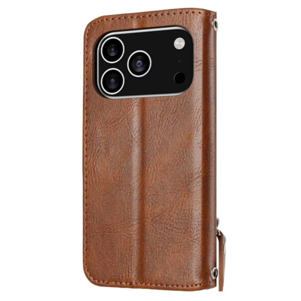 Kožený Kryt iPhone 17 Pro Retro Design Popruhu