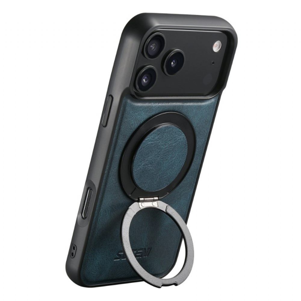 Kryt iPhone 17 Pro Kompatibilní S Magsafe Voskovaný Kožený Efekt S Otočným Držákem