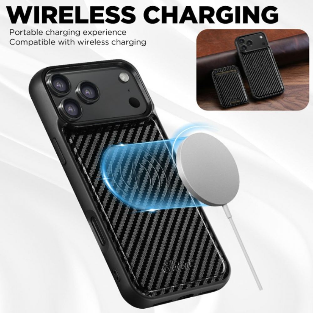 Kryt iPhone 17 Pro Kryty Na Mobil Odnímatelný Držák Karet Magsafe Z Uhlíkových Vláken