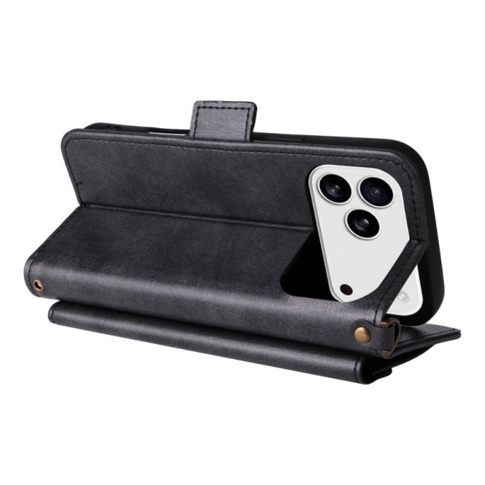 Peněženková Pouzdra iPhone 17 Pro Kryty Na Mobil Retro Peněženka S Ramenním Popruhem