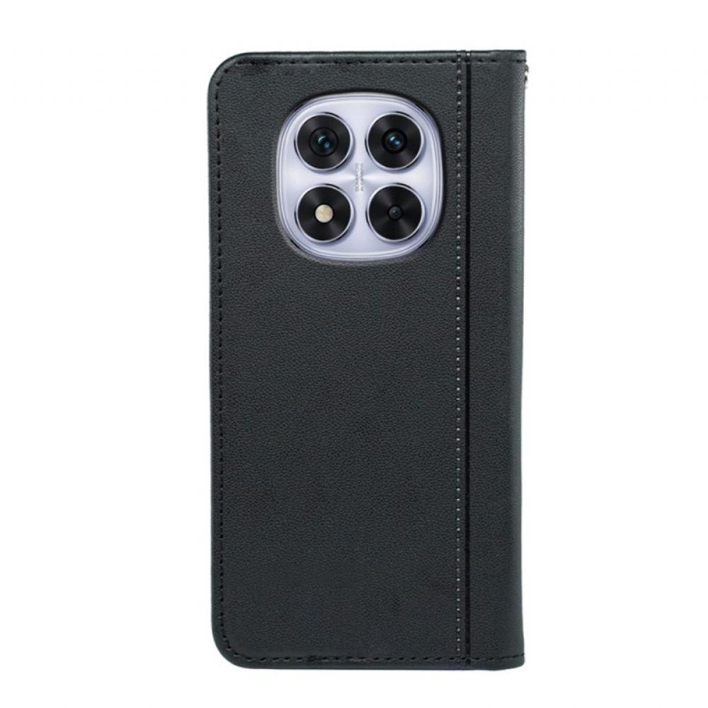 Kožené Pouzdro Folio Xiaomi Redmi Note 14 Pro 4g Prošívání A Pásek