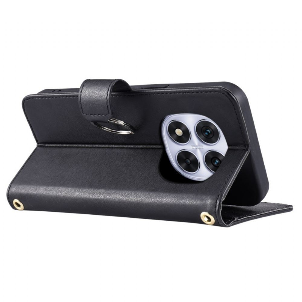 Kožený Kryt Na Xiaomi Redmi Note 14 Pro 4g Prošívaná S Popruhem A Ramenním Popruhem