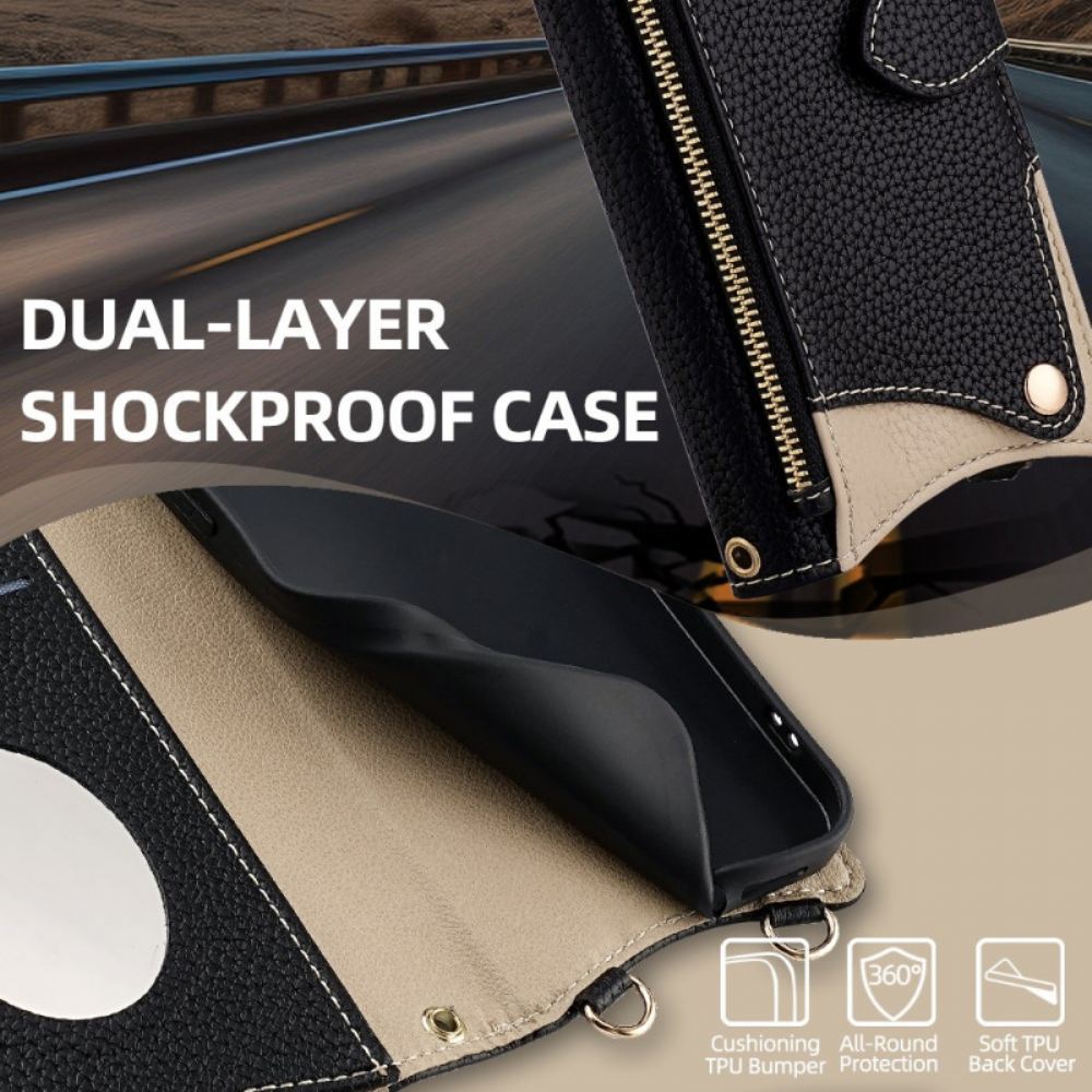 Kožený Kryt Xiaomi Redmi Note 14 Pro 4g Dvoubarevná Peněženka S Řetízkem