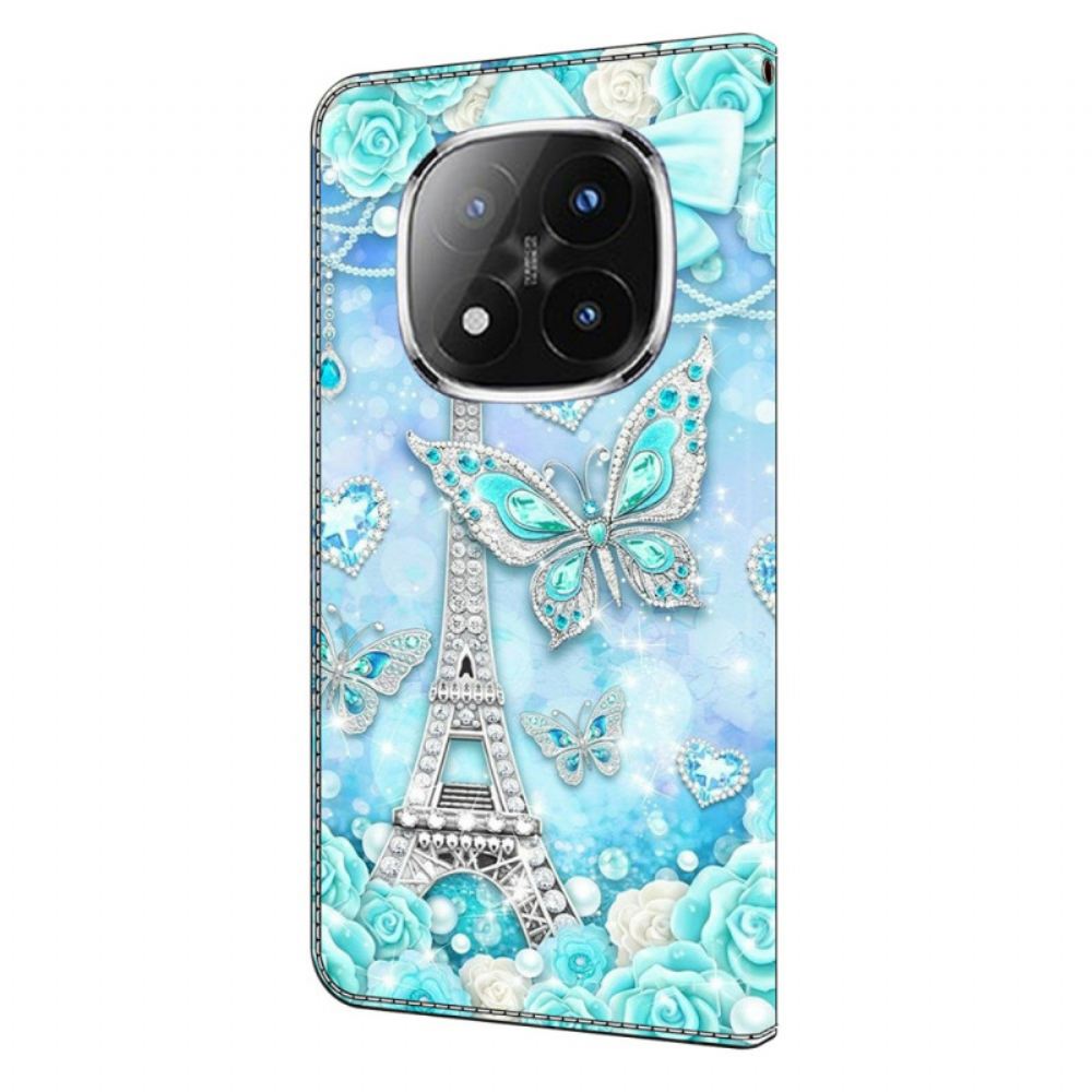 Kožený Kryt Xiaomi Redmi Note 14 Pro 4g Eiffelova Věž A Diamanty