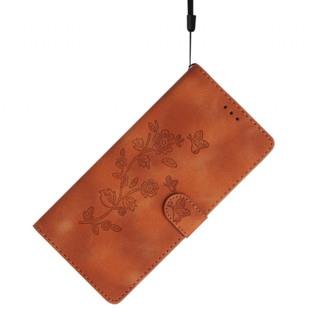 Kožený Kryt Xiaomi Redmi Note 14 Pro 4g Květinový A Motýlí Vzor