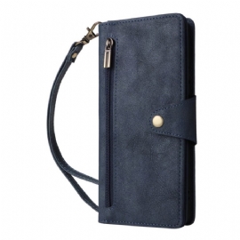 Kožený Kryt Xiaomi Redmi Note 14 Pro 4g Peněženka Na Zip S Popruhem