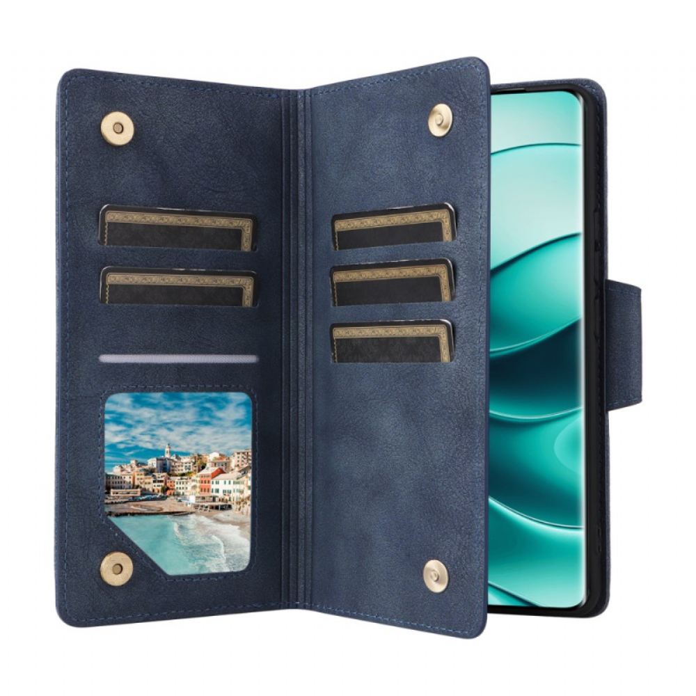 Kožený Kryt Xiaomi Redmi Note 14 Pro 4g Peněženka Na Zip S Popruhem