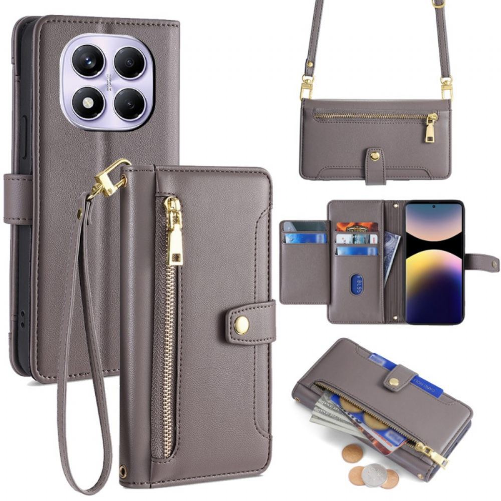 Kožený Kryt Xiaomi Redmi Note 14 Pro 4g Peněženka Přes Rameno A Přes Rameno