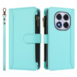 Kožený Kryt Xiaomi Redmi Note 14 Pro 4g Peněženka S 9 Sloty Na Karty Se Šňůrkou