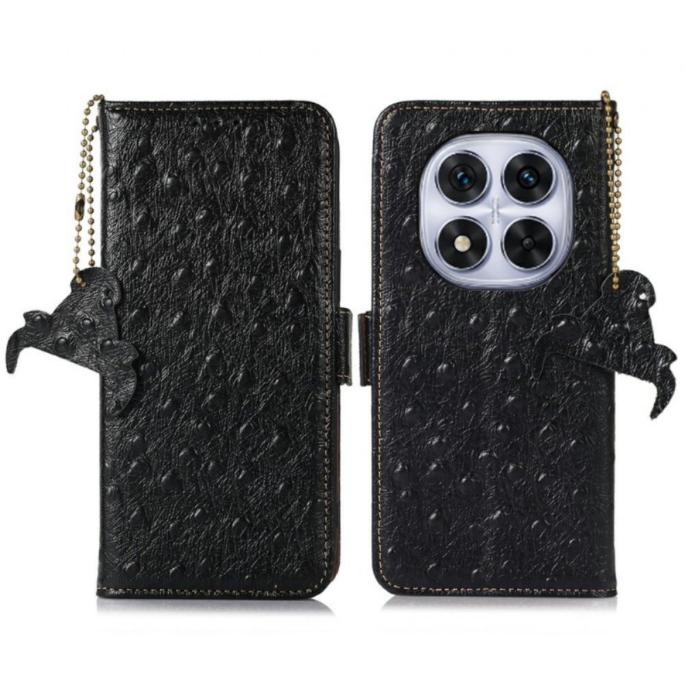 Kožený Kryt Xiaomi Redmi Note 14 Pro 4g Pštrosí Textura Kůže S Blokováním Rfid