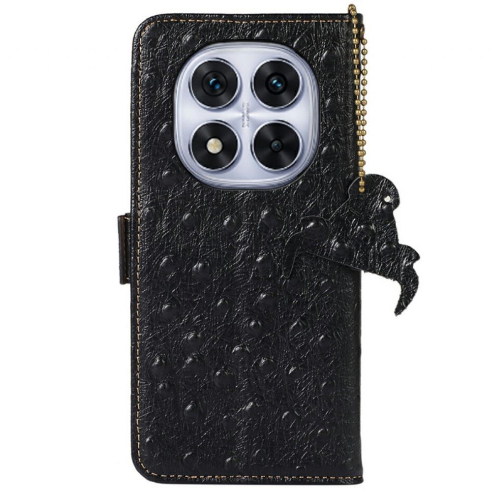 Kožený Kryt Xiaomi Redmi Note 14 Pro 4g Pštrosí Textura Kůže S Blokováním Rfid