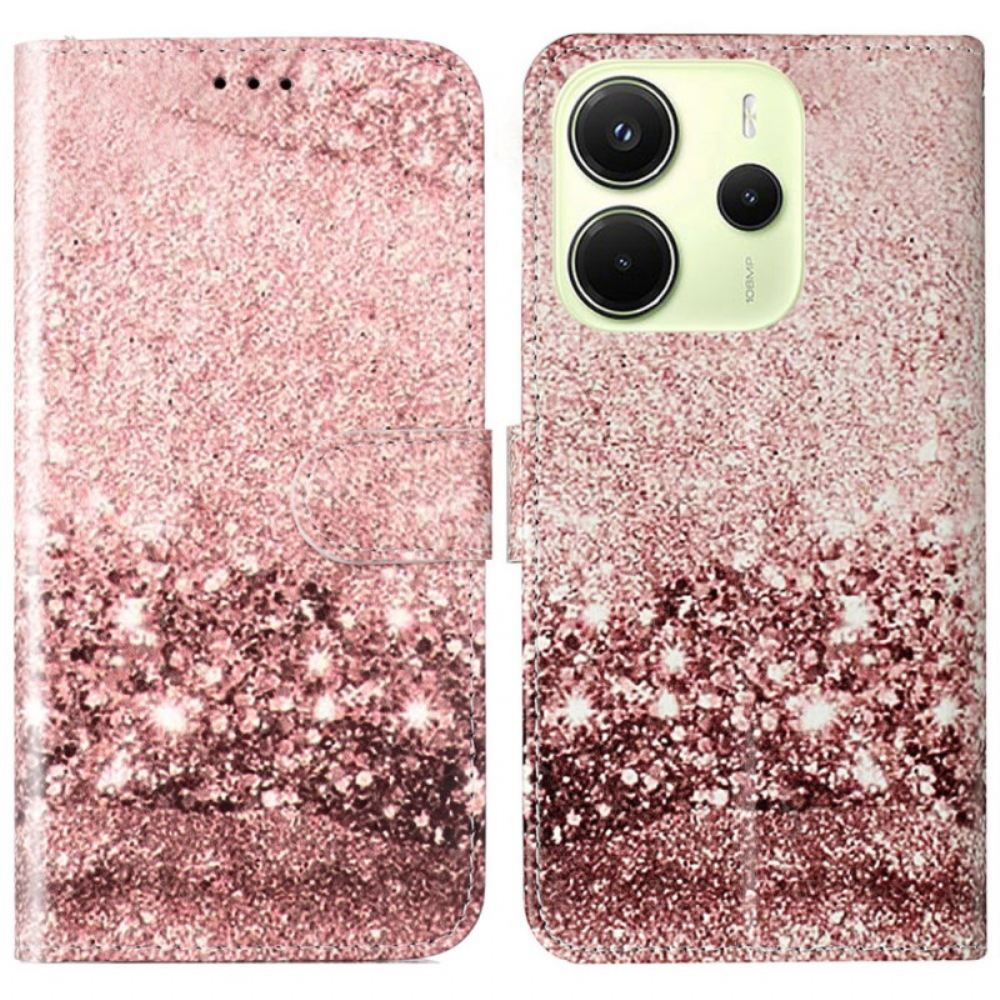 Kožený Kryt Xiaomi Redmi Note 14 Pro 4g Růžovo-zlatý Mramor