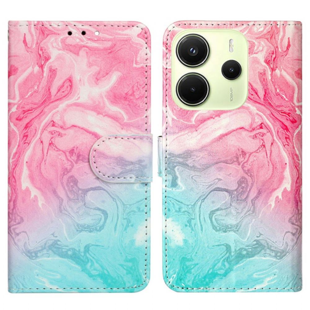 Kožený Kryt Xiaomi Redmi Note 14 Pro 4g Růžový A Zelený Mramor