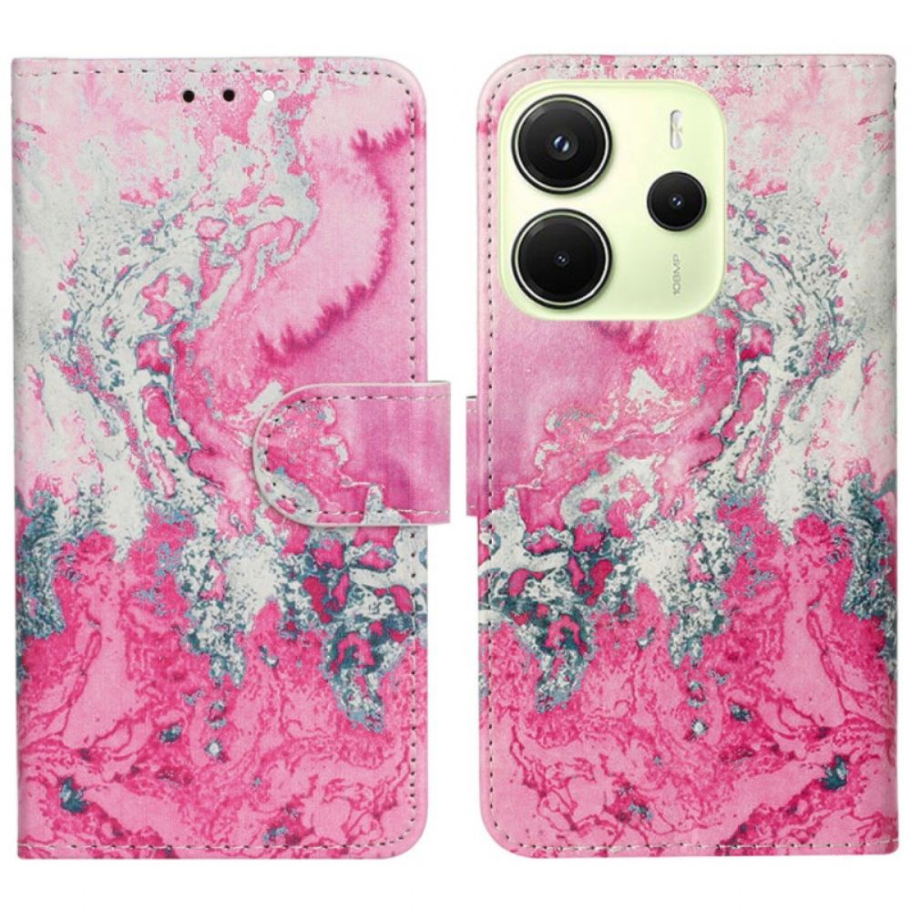 Kožený Kryt Xiaomi Redmi Note 14 Pro 4g Růžový Mramor