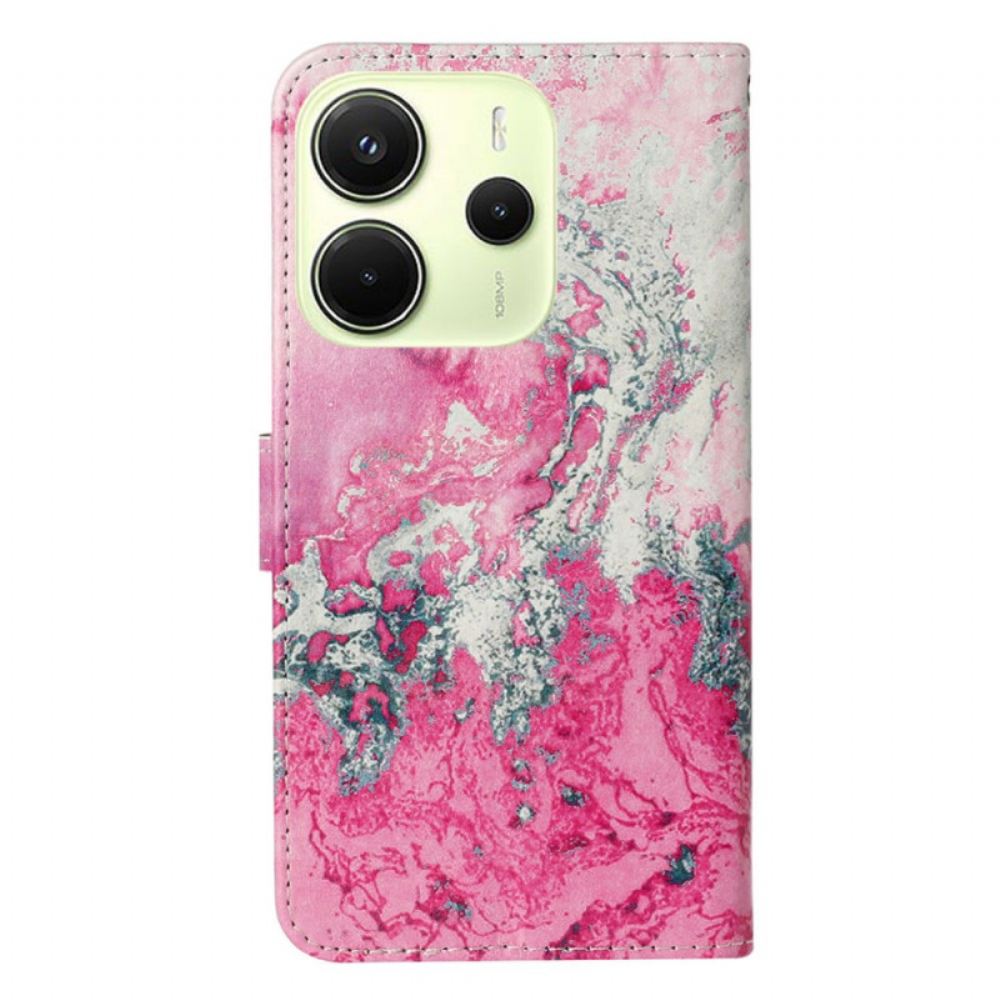 Kožený Kryt Xiaomi Redmi Note 14 Pro 4g Růžový Mramor