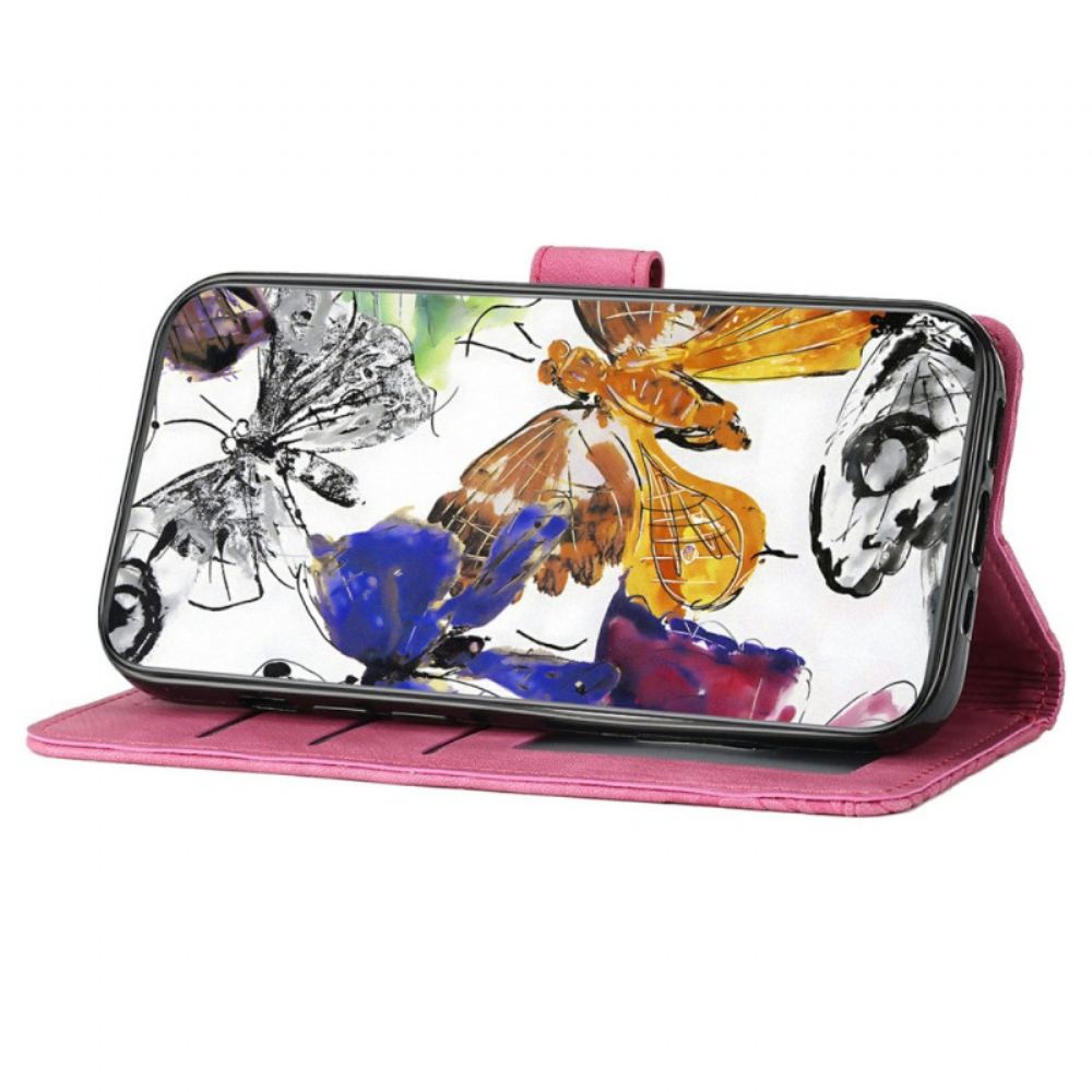 Kožený Kryt Xiaomi Redmi Note 14 Pro 4g Semišový Efekt Motýli