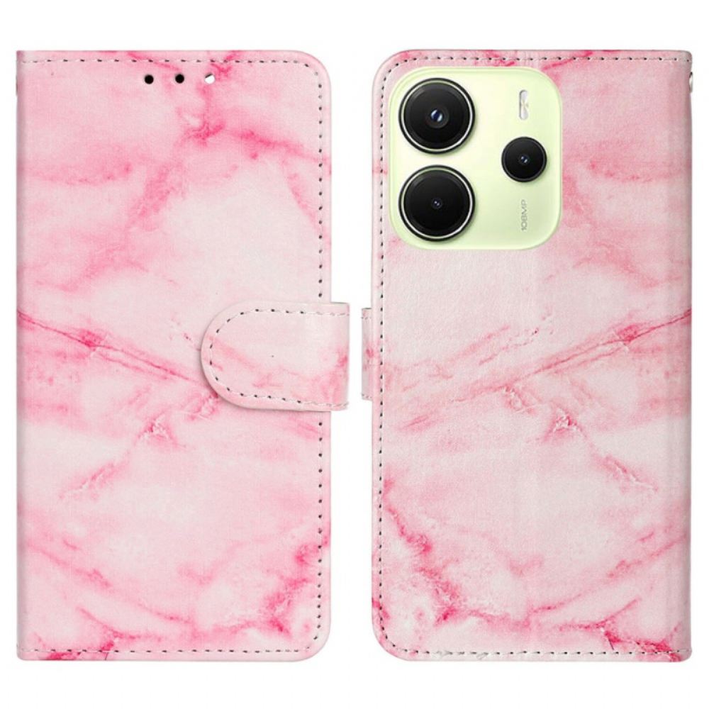 Kožený Kryt Xiaomi Redmi Note 14 Pro 4g Vzor Růžového Mramoru