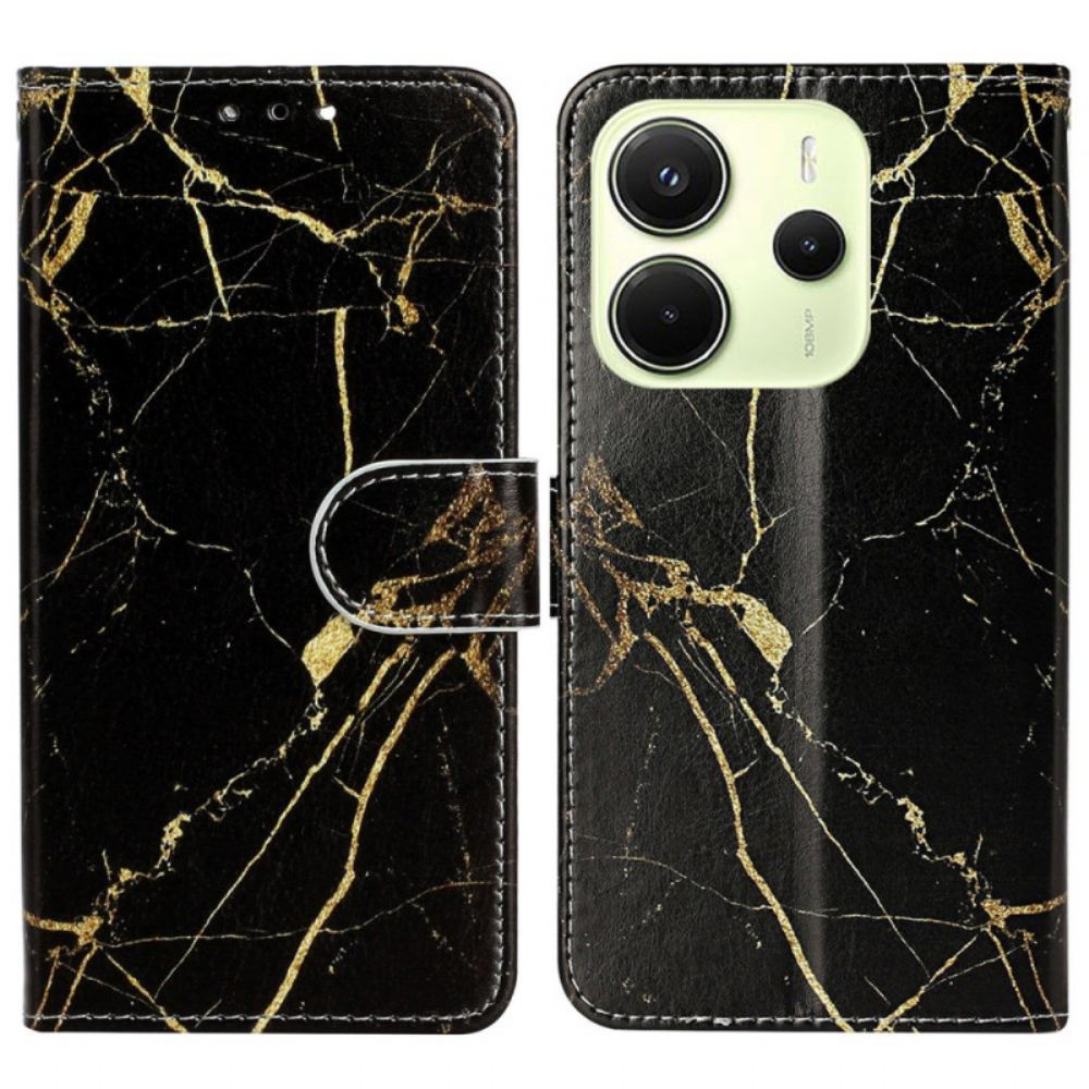 Kožený Kryt Xiaomi Redmi Note 14 Pro 4g Černozlatý Mramor