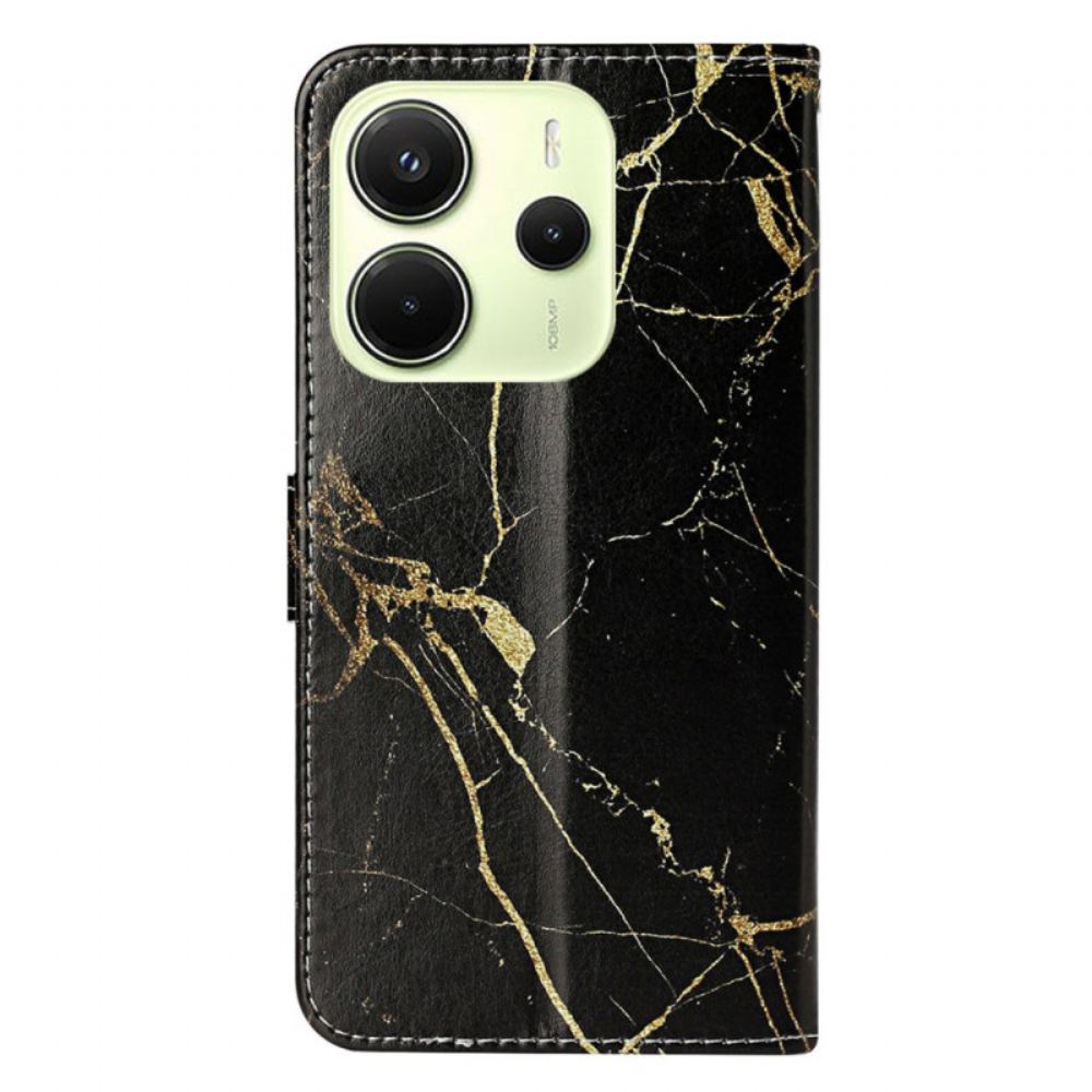 Kožený Kryt Xiaomi Redmi Note 14 Pro 4g Černozlatý Mramor