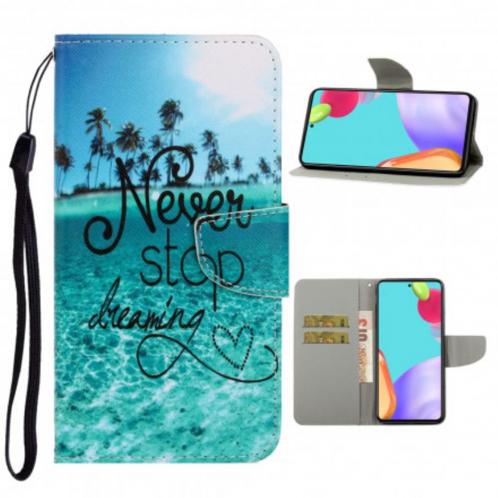 Flipové Pouzdro Na Samsung Galaxy A52 4G / A52 5G / A52s 5G Na Lana Nikdy Nepřestávejte Snít Navy Strappy