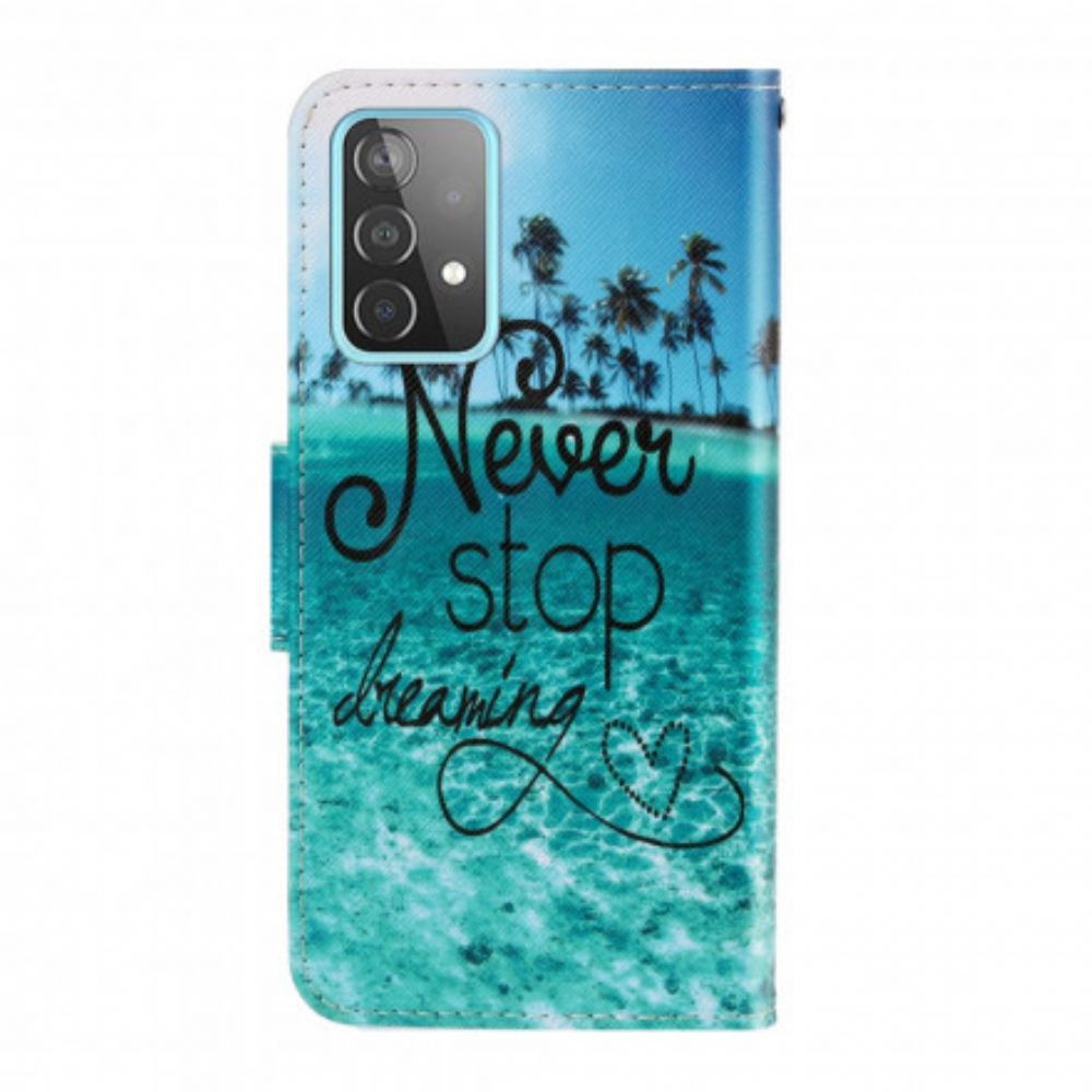 Flipové Pouzdro Na Samsung Galaxy A52 4G / A52 5G / A52s 5G Na Lana Nikdy Nepřestávejte Snít Navy Strappy