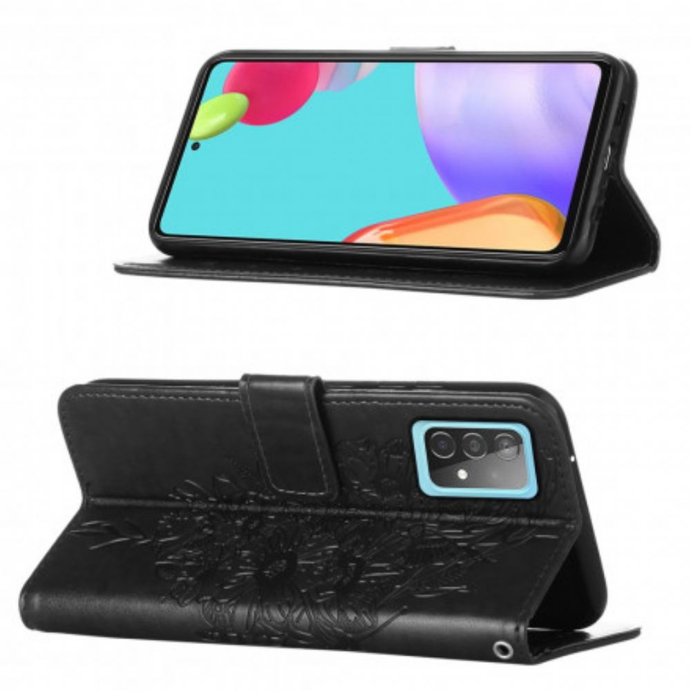 Flipové Pouzdro Na Samsung Galaxy A52 4G / A52 5G / A52s 5G Motýlí Design Se Šňůrkou