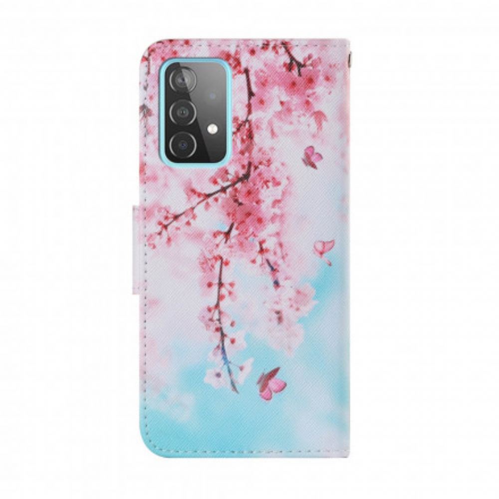 Kožené Pouzdro Na Samsung Galaxy A52 4G / A52 5G / A52s 5G Na Lana Červené Větve S Popruhem