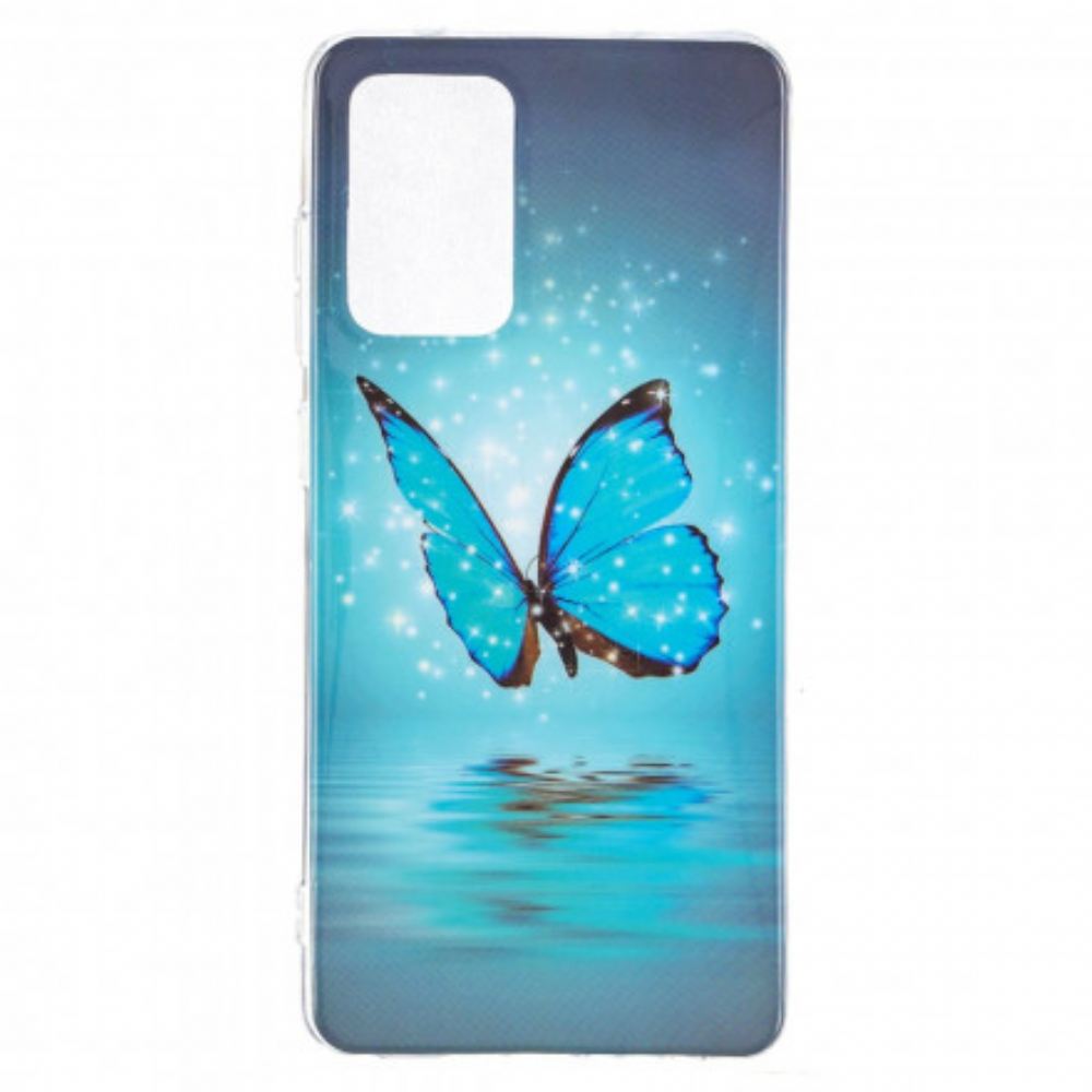 Kryty Na Mobil Na Samsung Galaxy A52 4G / A52 5G / A52s 5G Fluorescenční Modrý Motýl