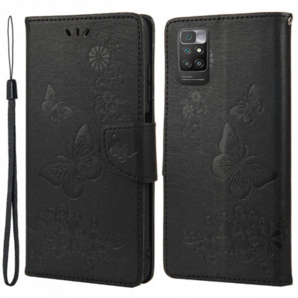 Flipové Pouzdro Na Xiaomi Redmi 10 Jen Motýli S Lanyardem