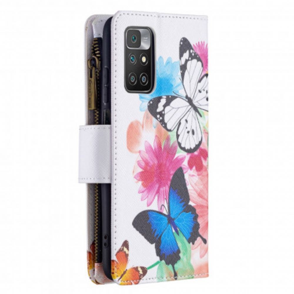 Flipové Pouzdro Na Xiaomi Redmi 10 Kapsa Na Zip S Motýly