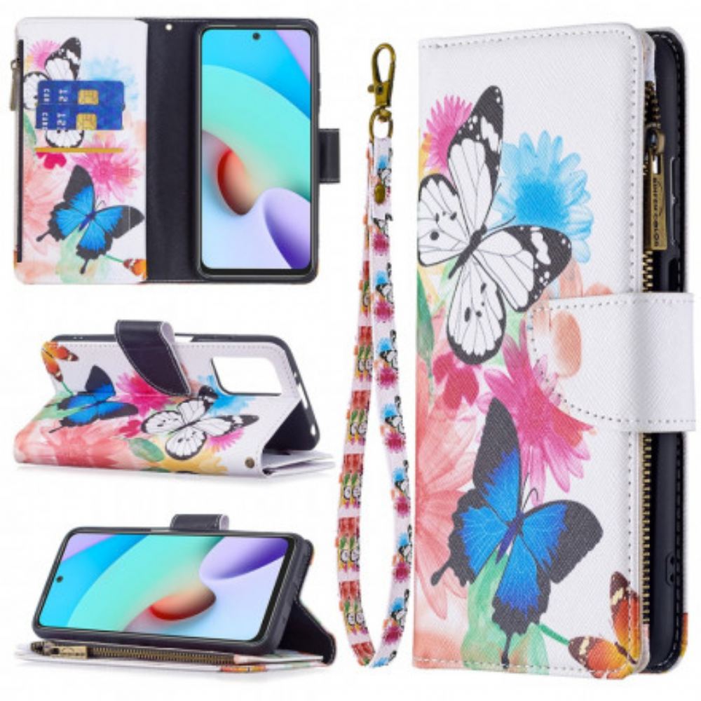 Flipové Pouzdro Na Xiaomi Redmi 10 Kapsa Na Zip S Motýly
