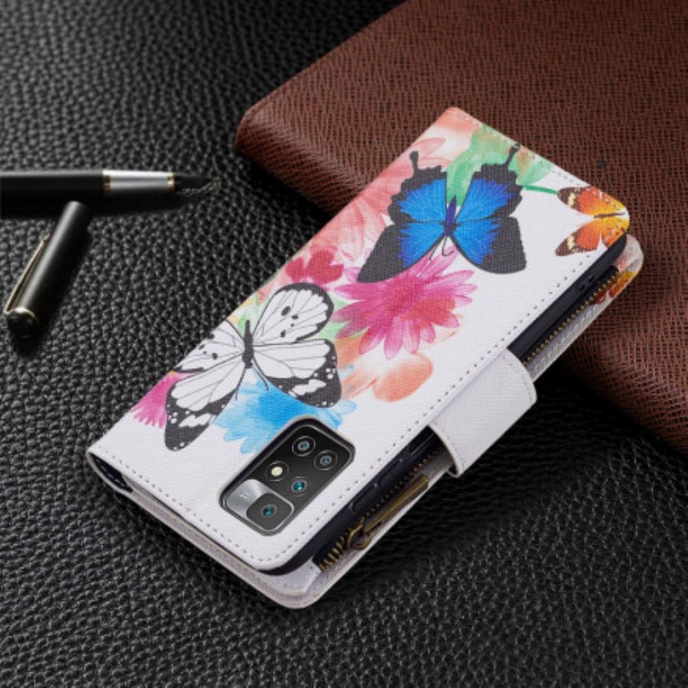 Flipové Pouzdro Na Xiaomi Redmi 10 Kapsa Na Zip S Motýly