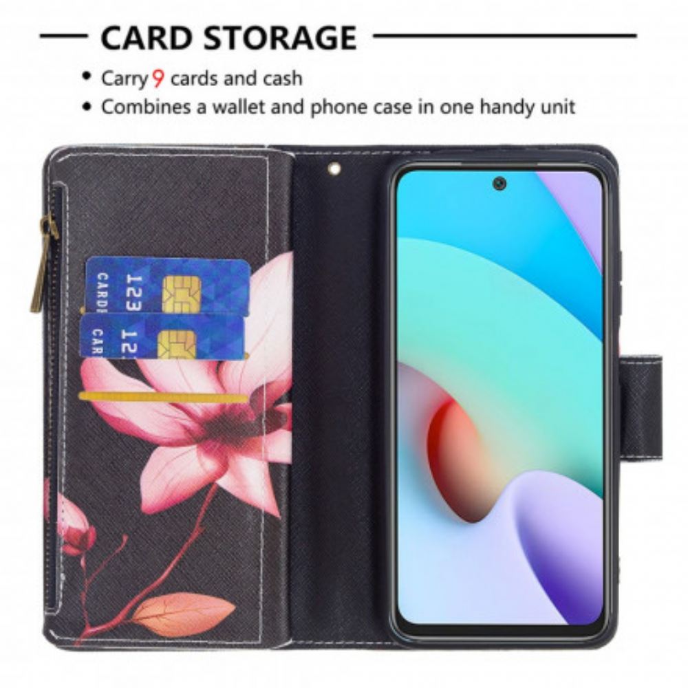 Flipové Pouzdro Na Xiaomi Redmi 10 Květinová Kapsa Na Zip