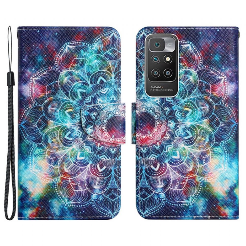 Flipové Pouzdro Na Xiaomi Redmi 10 Na Lana Okázalá Poloviční Mandala S Popruhem