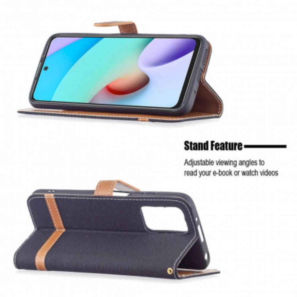 Flipové Pouzdro Na Xiaomi Redmi 10 Na Lana Pásek S Látkovým A Koženým Efektem