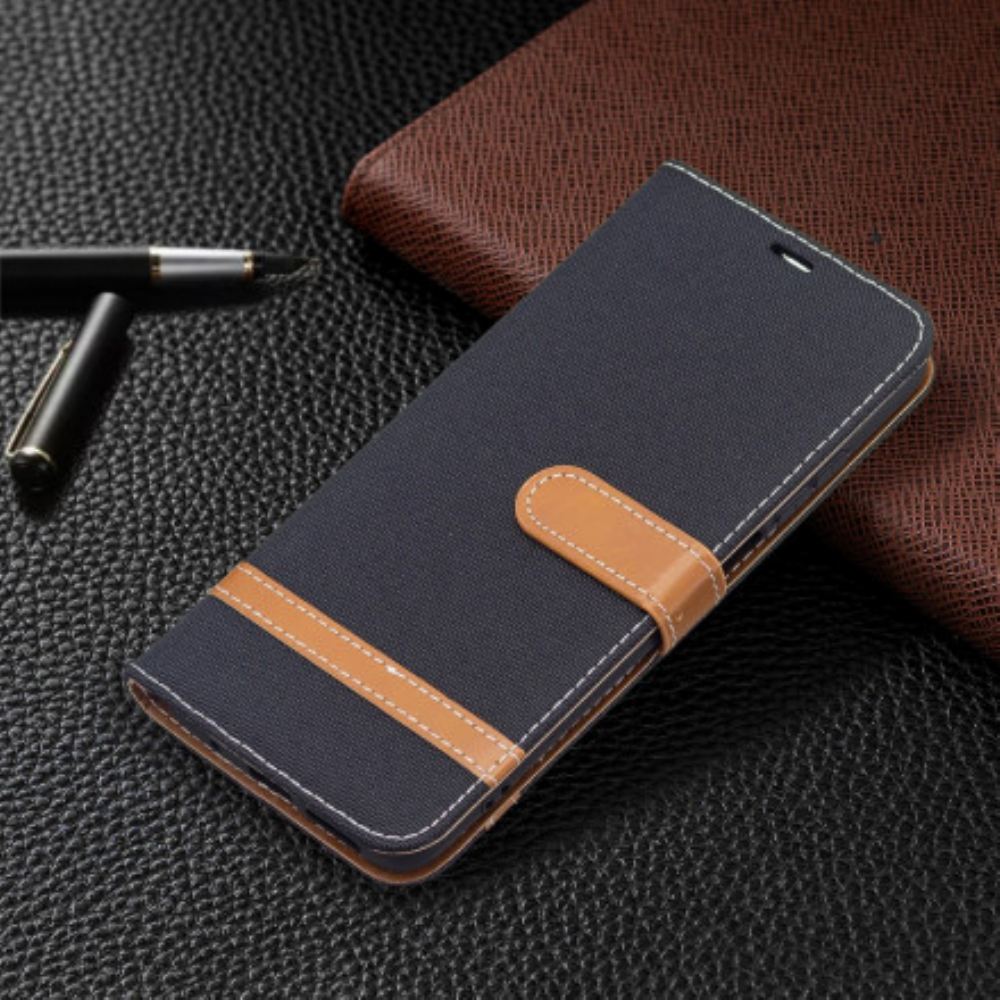Flipové Pouzdro Na Xiaomi Redmi 10 Na Lana Pásek S Látkovým A Koženým Efektem