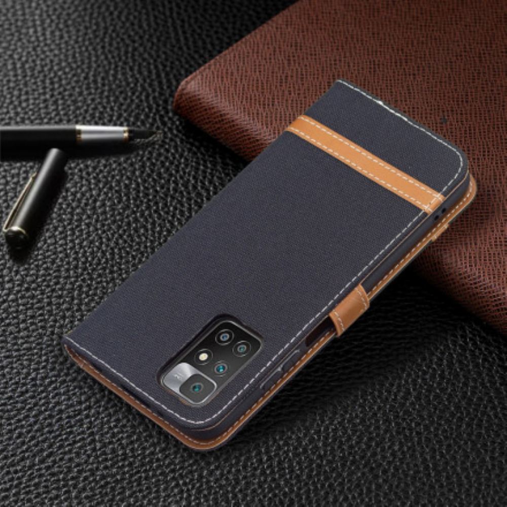 Flipové Pouzdro Na Xiaomi Redmi 10 Na Lana Pásek S Látkovým A Koženým Efektem