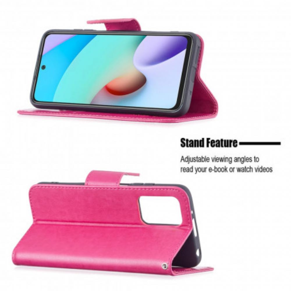 Flipové Pouzdro Na Xiaomi Redmi 10 Na Lana Popruh S Potiskem Motýlů