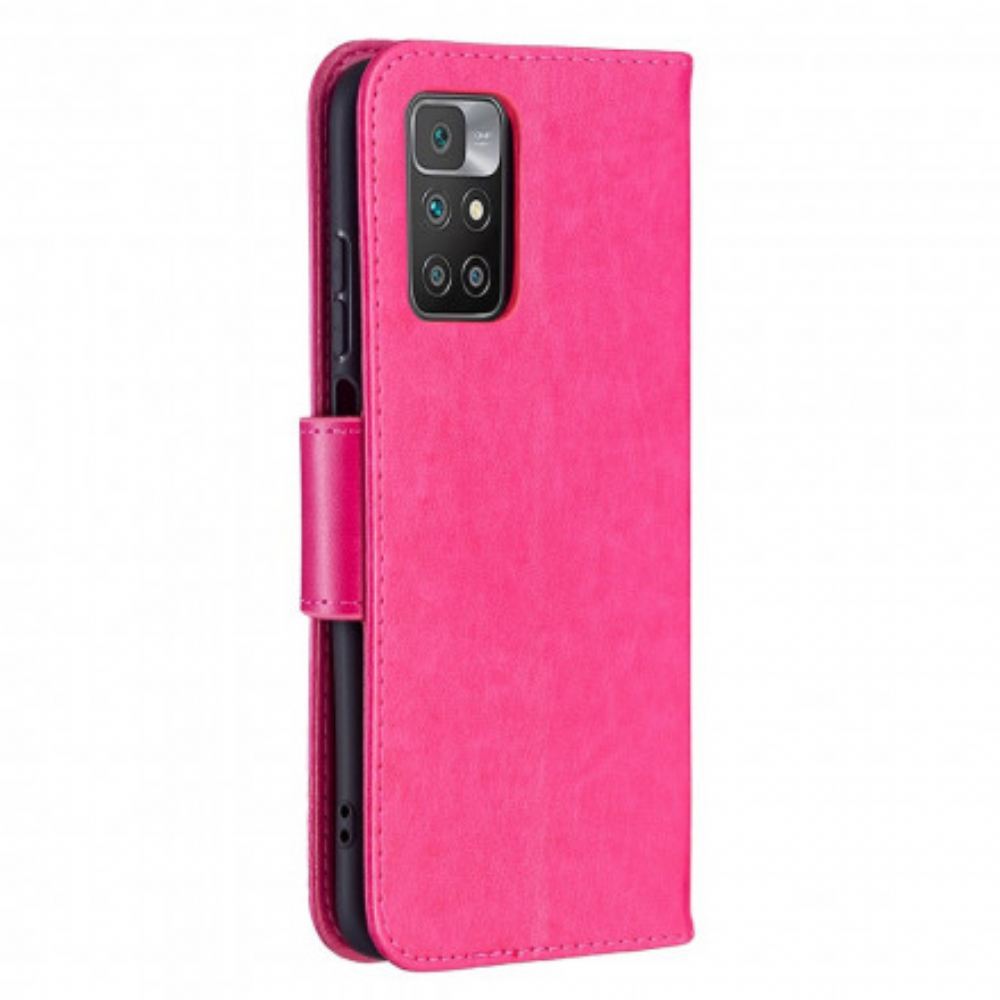 Flipové Pouzdro Na Xiaomi Redmi 10 Na Lana Popruh S Potiskem Motýlů