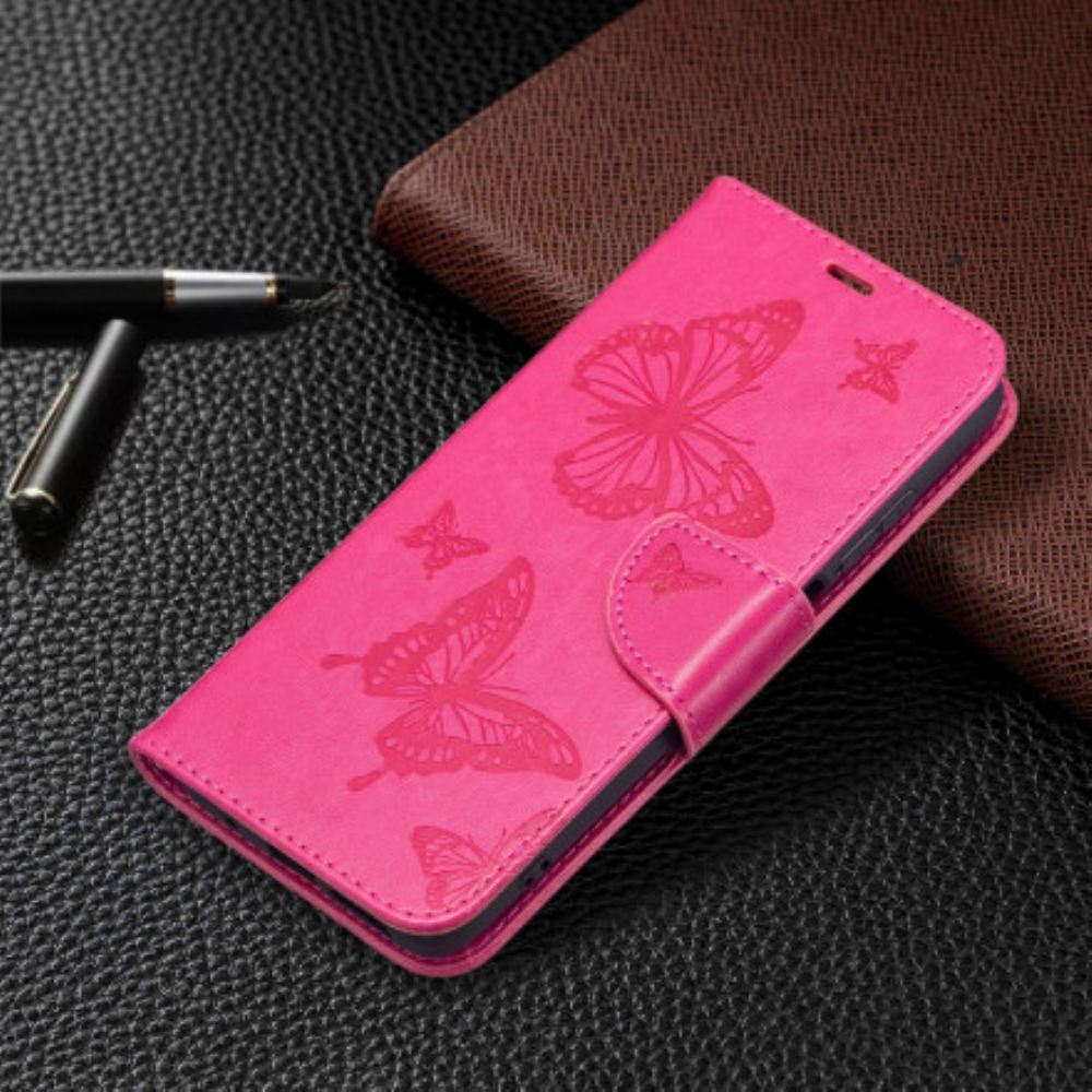 Flipové Pouzdro Na Xiaomi Redmi 10 Na Lana Popruh S Potiskem Motýlů