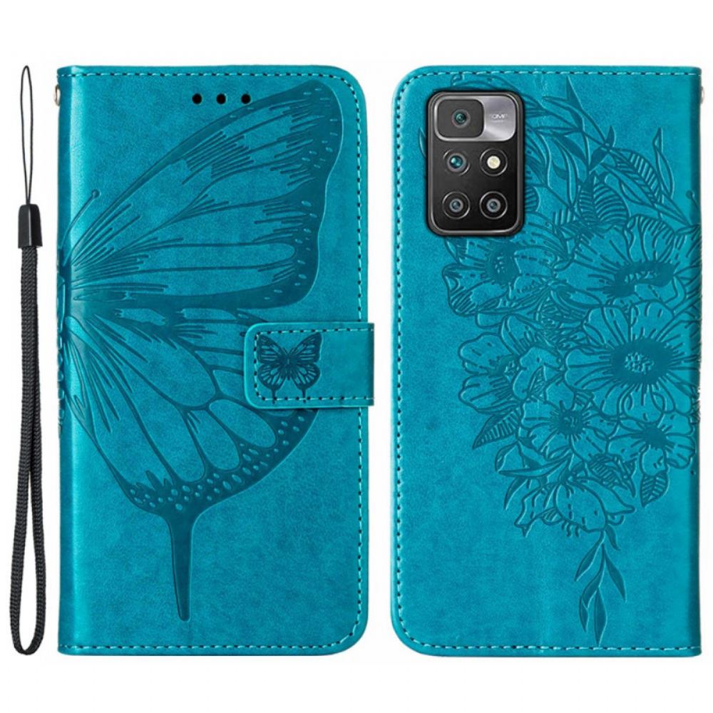 Flipové Pouzdro Na Xiaomi Redmi 10 Motýlí Design Se Šňůrkou