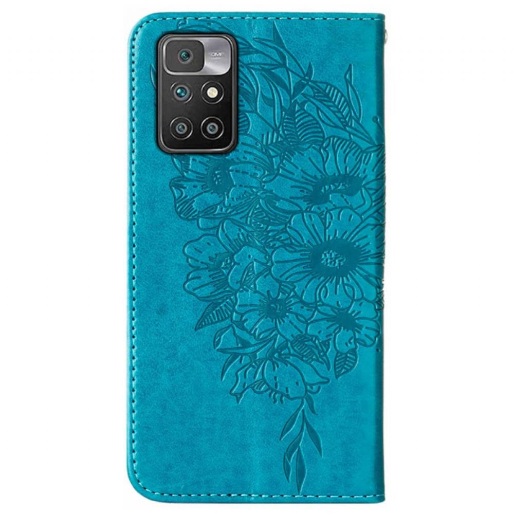 Flipové Pouzdro Na Xiaomi Redmi 10 Motýlí Design Se Šňůrkou