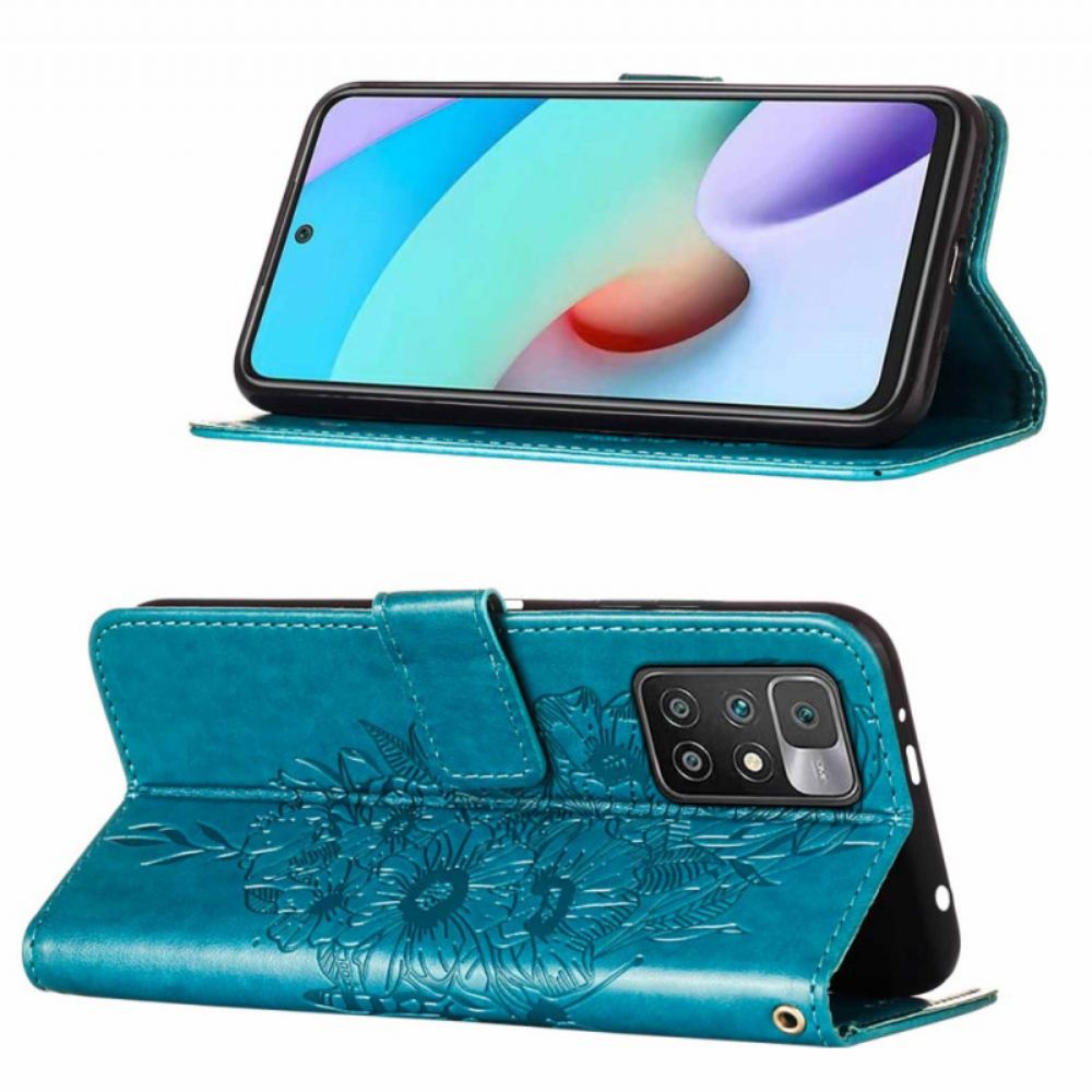 Flipové Pouzdro Na Xiaomi Redmi 10 Motýlí Design Se Šňůrkou