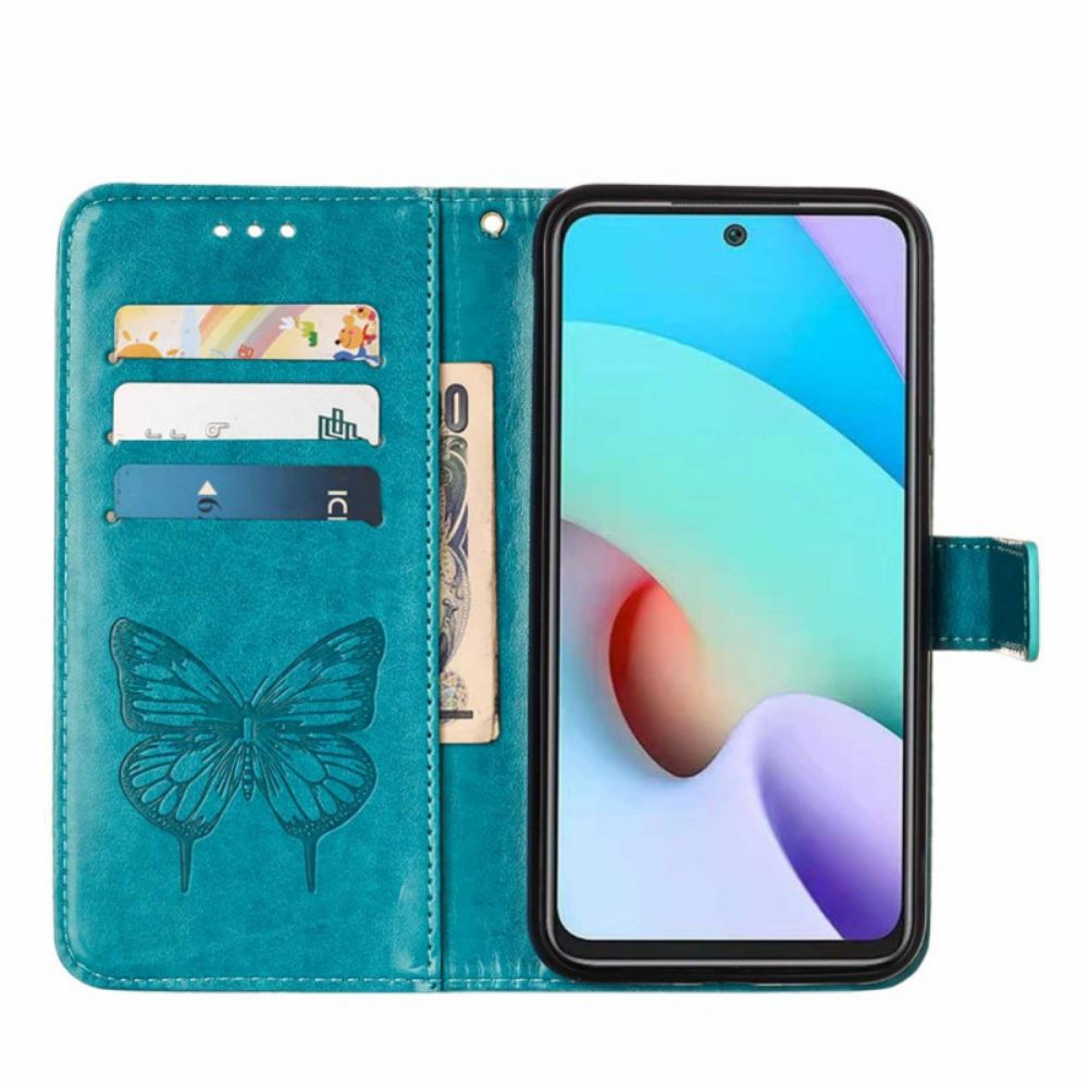 Flipové Pouzdro Na Xiaomi Redmi 10 Motýlí Design Se Šňůrkou