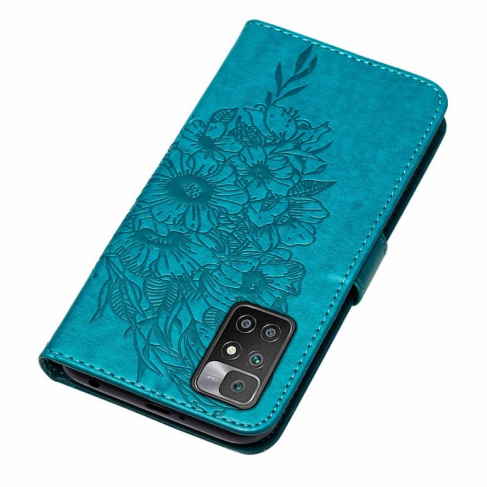 Flipové Pouzdro Na Xiaomi Redmi 10 Motýlí Design Se Šňůrkou